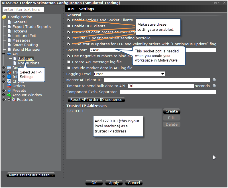 TWS API Settings