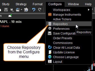 Select Repository from Configure Menu