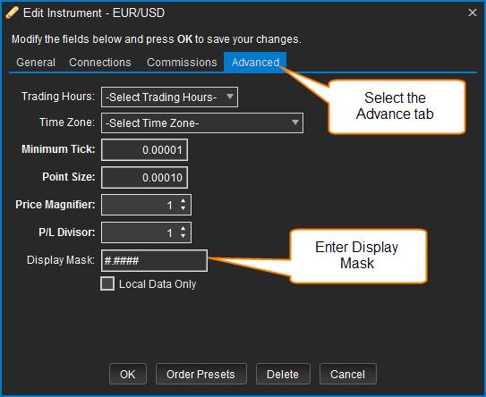 Instrument Dialog - Edit Display Mask