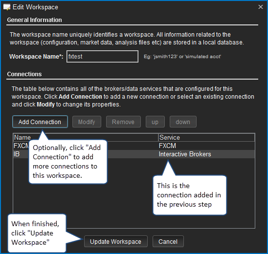 Edit Workspace Dialog - Add Connection