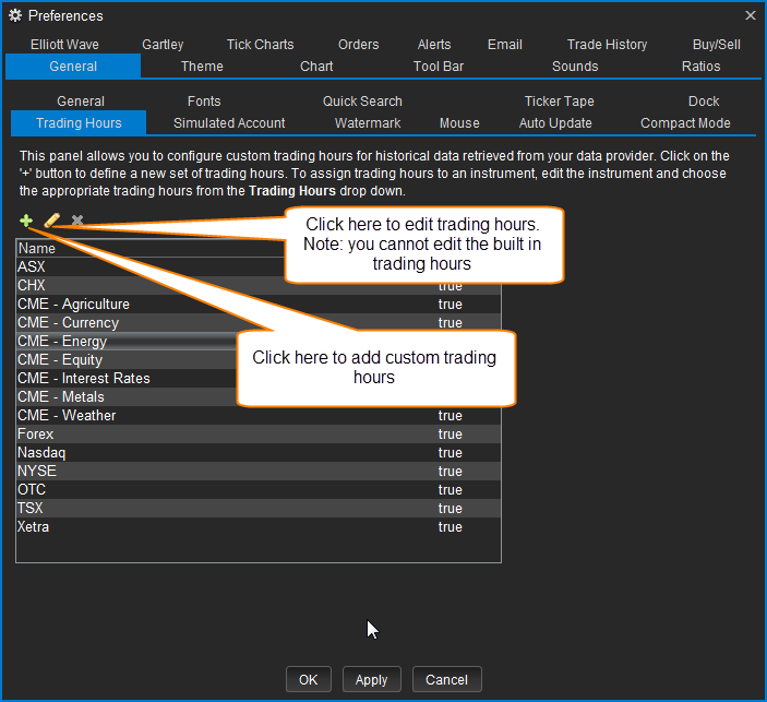 Configure Trading Hours