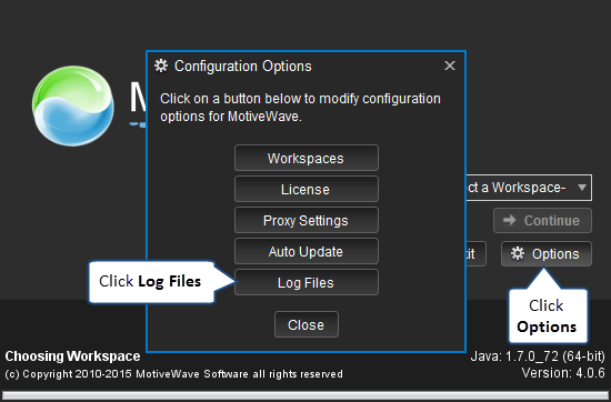 Log Files from the Startup Screen