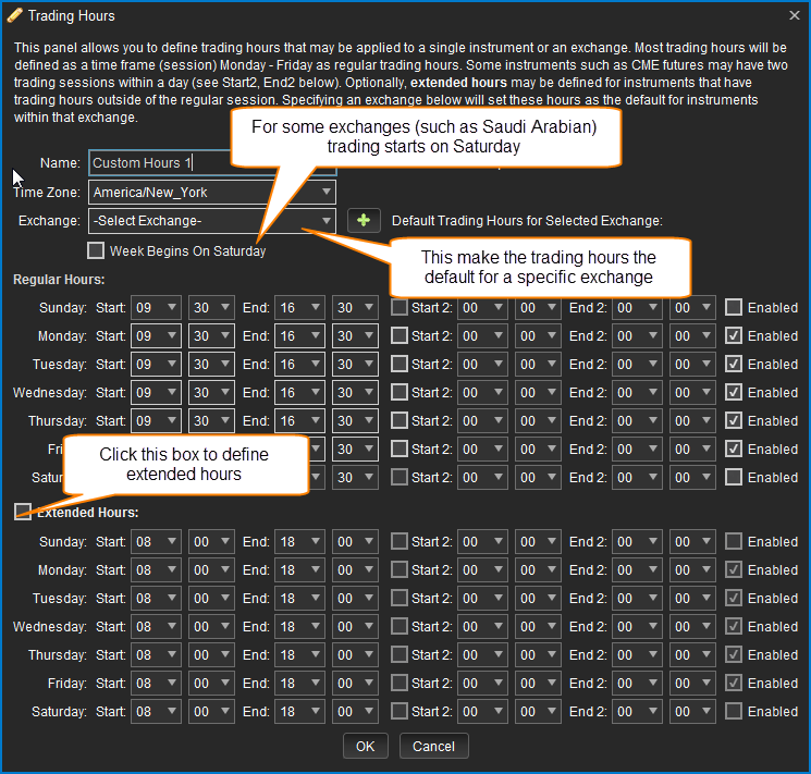 Trading Hours Dialog